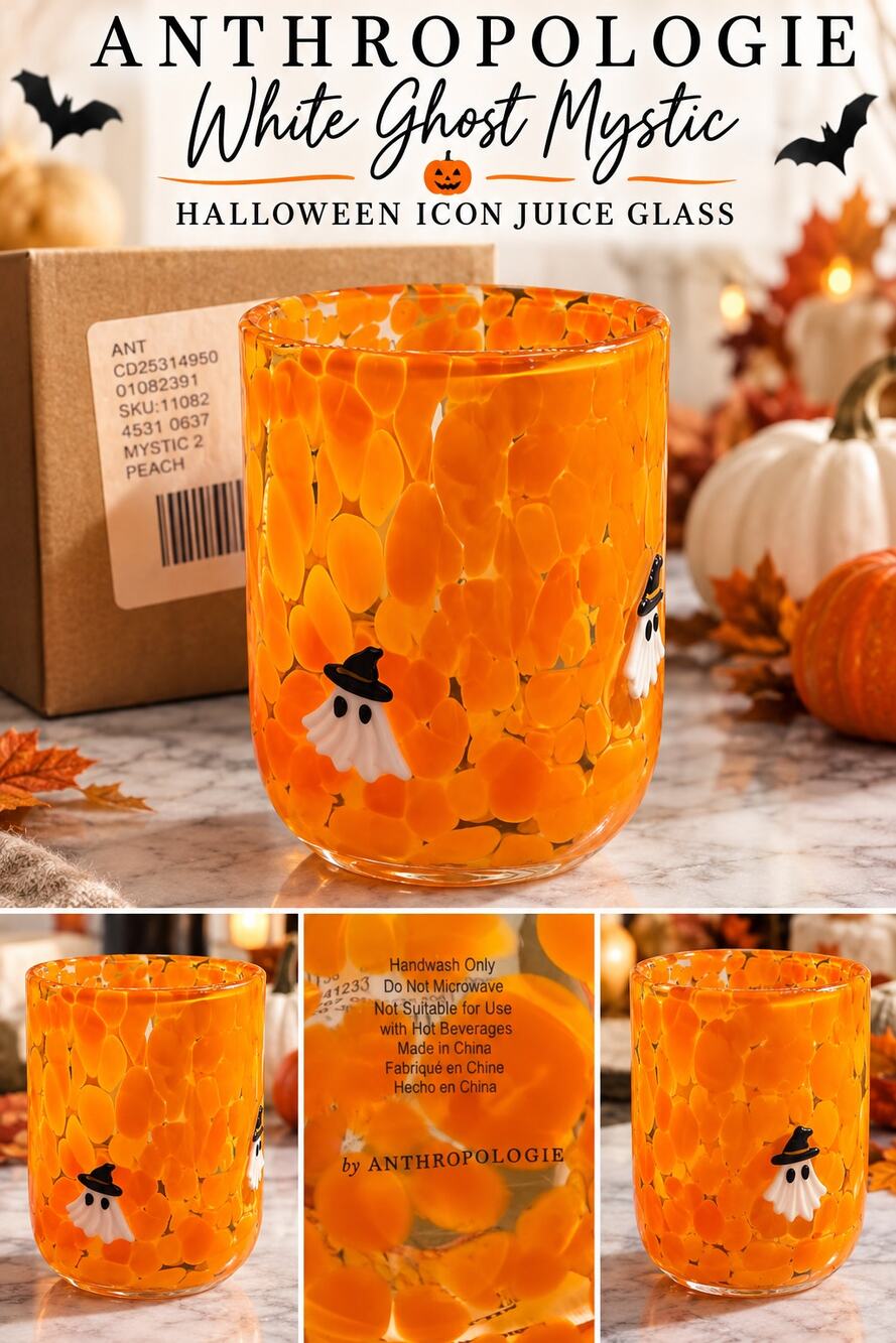 Anthropologie White Ghost Mystic Halloween Icon Juice Glass NIB
